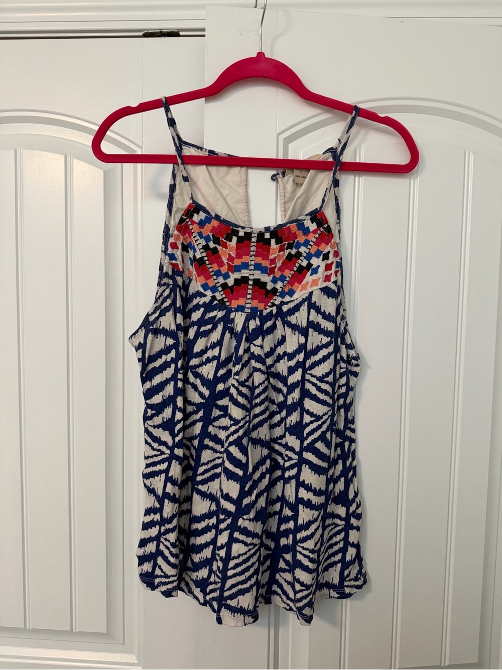 Lucky Brand Navy and Cream Embroidered Strappy Tank